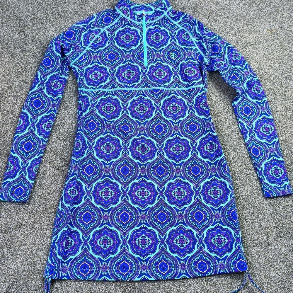 Coolibar UPF 50 Blue Purple Geometric Swim Rash Guard Tunic Womens XS